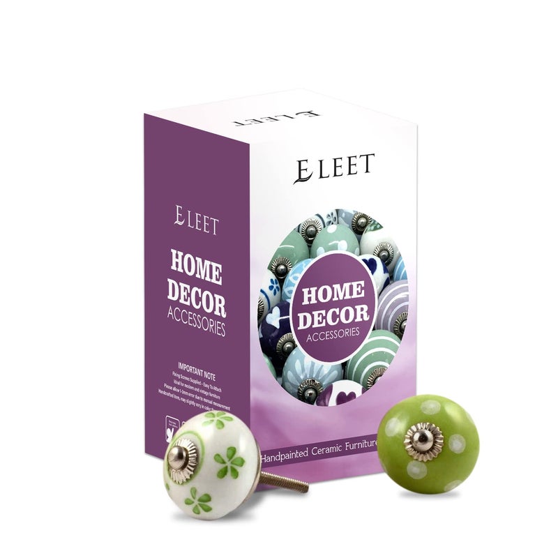Eleet Assorted Ceramic Cabinet Knobs - Vintage Cabinet Cupboard Door & Drawer Pulls Chrome Hardware (Ceramic Knobs Set of 20, Green & White) - Image 2